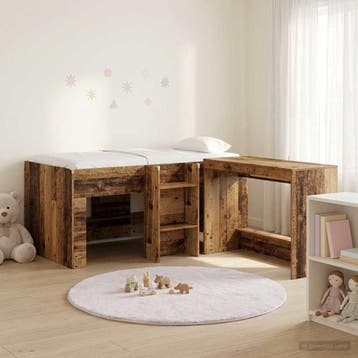 vidaXL Hoge Bed Frame met Bureau voor Kinderen 2 st Oud hout, Huis en Inrichting, Slaapkamer | Bedden, Verzenden, Nieuw, Bruin