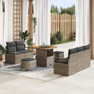 Tuin Sofa Set Met Kussen 8 Pcs Poly Riet - 80 cm, Tuin en Terras, Tuinsets en Loungesets, Verzenden, Nieuw