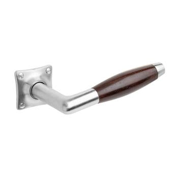 Deurklink Retro palissander geveerd in mat nikkel met vie..., Doe-het-zelf en Verbouw, Ophalen of Verzenden, Nieuw, IJzer, Klink of Kruk