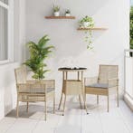 vidaXL Tuin eettafelset 3 pcs Beige poly rattan, Verzenden, Nieuw, Rotan