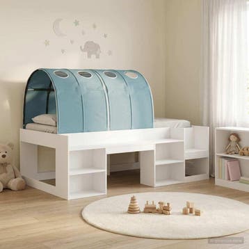 vidaXL Bed met Tunnel met plank 3 st Wit en Lichtblauw, Verzenden, Nieuw, Wit, Hout