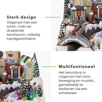 2dekans | Cheqo kerstdorp met draaiende kerstboom - LED, Ophalen of Verzenden, Zo goed als nieuw