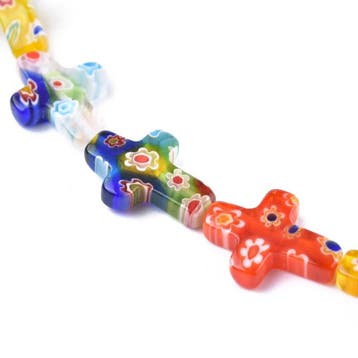 4 x Millefiori glaskraal  kruisje 17 x 14 x 3mm gat: 1,5mm, Ophalen of Verzenden, Nieuw, Kraal