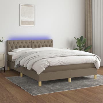 vidaXL Boxspring met matras en LED stof taupe 140x190 cm, Verzenden, Stof, Nieuw, Tweepersoons
