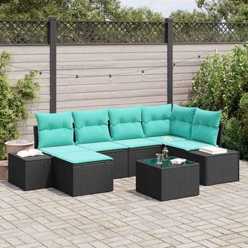 vidaXL Tuin Sofa Set 6 st Zwart en Turquoise poly rattan, Verzenden, Nieuw, Rotan, 6 zitplaatsen
