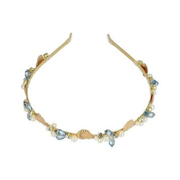 Haarband Diadeem 1cm – Schelpen – Parel Facetkralen – Grijs, Nieuw