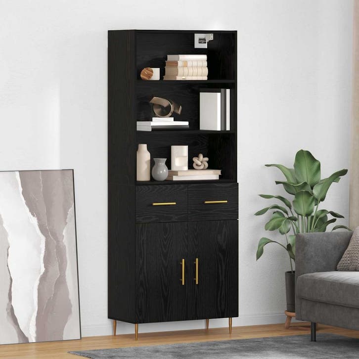 vidaXL buffetkast Zwart Eiken 69,5 x 34 x 180 cm Bewerkt, Huis en Inrichting, Kasten | Buffetkasten, Nieuw, Minder dan 50 cm, Overige houtsoorten