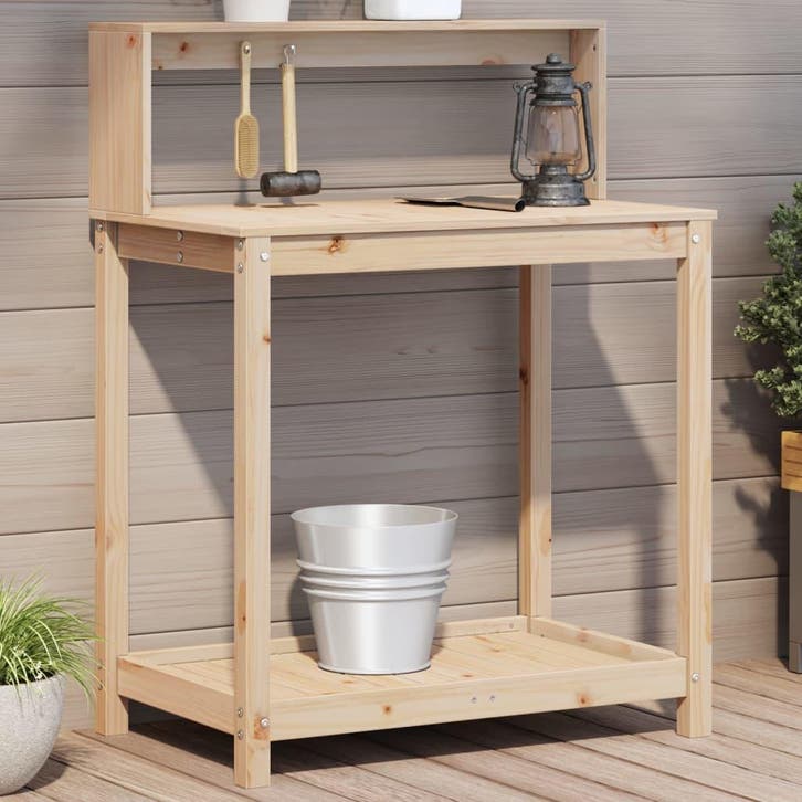 vidaXL Oppottafel met schappen 82,5x50x109,5 cm massief, Tuin en Terras, Overige Tuin en Terras, Nieuw, Verzenden