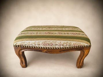 Voetensteun - Hout, Textiel, Messing