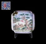 Zeldzaam Chinees vierkant dienblad met Herten, kraanvogels, Antiek en Kunst