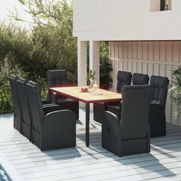 vidaXL 9-delige Tuinset poly rattan zwart, Tuin en Terras, Verzenden, Nieuw, Tuinset