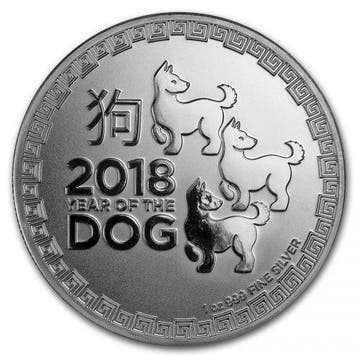 Lunar - Year of the Dog (New Zealand) 1 oz 2018, Verzenden, Losse munt, Zilver