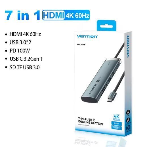 USB-C Hub 7-in-1 4K60Hz HDMI PD100W USB SD TF Dock, Computers en Software, Dockingstations, Verzenden