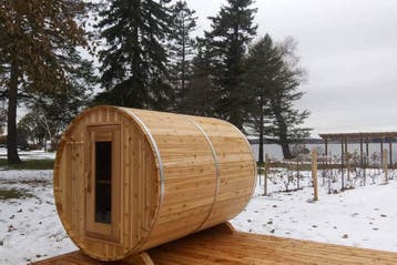 Dundalk barrel sauna Ø213 x 213 cm - Knotty Red Cedar (PD), Ophalen of Verzenden, Nieuw