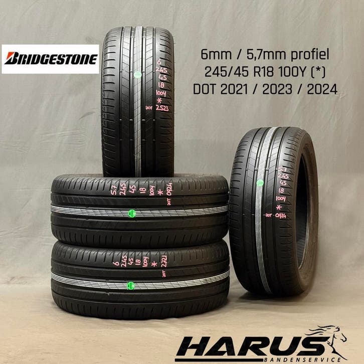 245/45/18 100Y * Bridgestone zomerbanden 6/5,7mm profiel 4X, Auto-onderdelen, Banden en Velgen, 18 inch, Erkend duurzaam, Zomerbanden