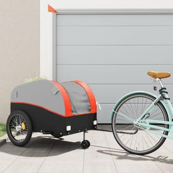 vidaXL Fietstrailer 45 kg ijzer zwart en oranje, Fietsen en Brommers, Fietsaccessoires | Aanhangers en Karren, Verzenden, Nieuw