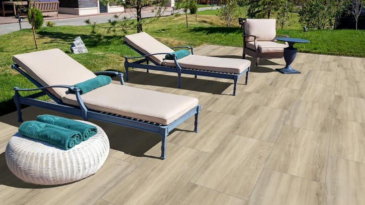 Keramische Terrastegel 45x90x3cm Houtlook Ultra Ikon Amber, Tuin en Terras, Tegels en Klinkers, 10 m² of meer, Nieuw, Keramiek