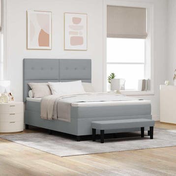 vidaXL Boxspringbed met hoofdeinde Lichtgrijs 140 x 190 cm, Huis en Inrichting, Verzenden, Nieuw, Stof