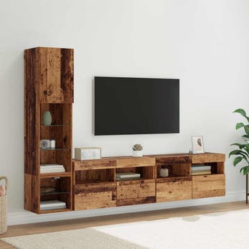 vidaXL TV-wandmeubel met LED Wandgemonteerd 4 pcs Oudhout, Minder dan 50 cm, Verzenden, Nieuw, Minder dan 100 cm