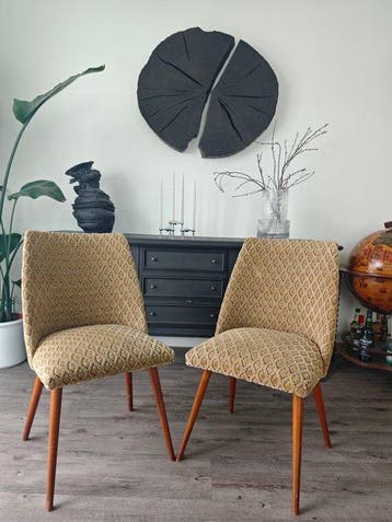 Stoel - Textiel, Hout - Een paar mid-century modern