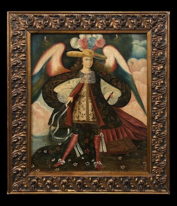 École du Pérou (XX) - Archange Harquebusier, Antiek en Kunst, Kunst | Schilderijen | Klassiek