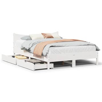 vidaXL Bedframe met lades massief grenenhout wit 140x190 cm, Verzenden, Wit, Hout, Nieuw