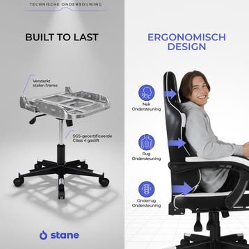 Stane Verstelbare Ergonomische Gamestoel met Voetsteun -, Huis en Inrichting, Bureaustoelen, Ophalen of Verzenden, Zo goed als nieuw
