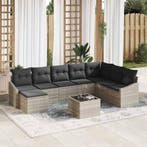vidaXL Bankstel met kussen 9 pcs Lichtgrijs poly rattan, Verzenden, Nieuw, Rotan, Meer dan 8 zitplaatsen