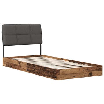 vidaXL Eenpersoonsbed met hoofdbord Oud hout en donkergrijs, Verzenden, Nieuw, Bruin, Hout