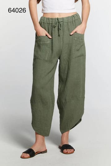 Linnen 7/8 broek met voor steekzakken - asymmetrisch rand, Nieuw