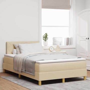 vidaXL LED Box Spring Bed met kussen Crème 120 x 190 cm Stof, Huis en Inrichting, Slaapkamer | Bedden, Verzenden, Nieuw, Twijfelaar