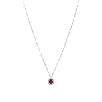 Witgouden entourage collier met robijn en diamant 14 krt, Sieraden, Tassen en Uiterlijk, Kettingen, Verzenden, Zo goed als nieuw