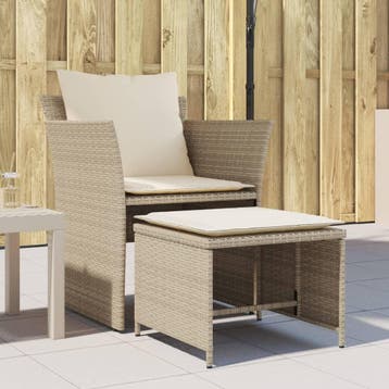 vidaXL Tuinstoel met voetenbank poly rattan beige, Verzenden, Nieuw, Rotan