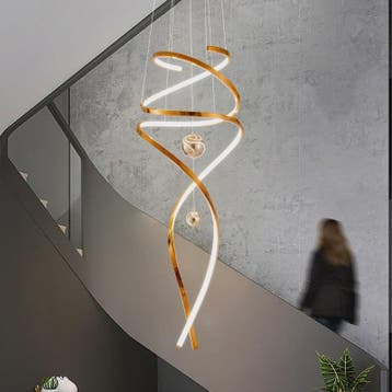 Moderne LED Plafondlamp Spiraal Design - Goudkleurig - Hangl, Verzenden, Nieuw