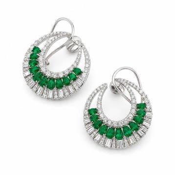 Cocktail oorbellen - 18 karaat Witgoud - 7.58ct. tw. Smaragd