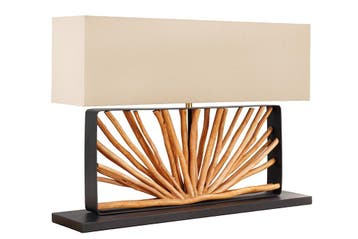Tafellamp EUPHORIA 80 cm lampenkap beige longanhout naturel, Ophalen of Verzenden, Nieuw