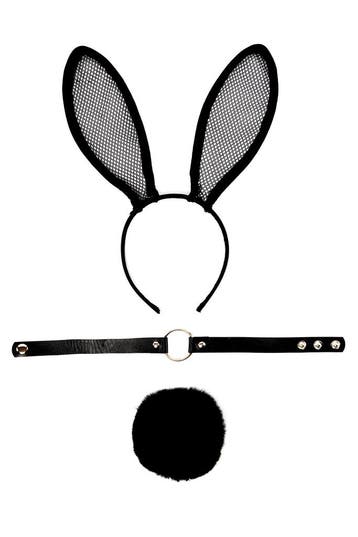 KIMU® Haarband Set Bunny Zwart Gaas Konijn Oren Staart Choke, Ophalen of Verzenden, Nieuw, Carnaval, Accessoires