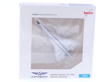 Schaal 1:500 Herpa 523080 Aeroflot Tupolev TU-144D Museu..., Ophalen of Verzenden, Zo goed als nieuw