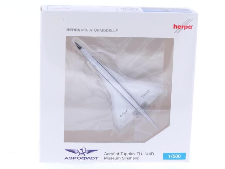 Schaal 1:500 Herpa 523080 Aeroflot Tupolev TU-144D Museu..., Hobby en Vrije tijd, Modelbouw | Vliegtuigen en Helikopters, Zo goed als nieuw