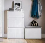 Smalle Witte Schoenenkast met 2 Kleplades en Lade 61x101x26, Verzenden, Nieuw