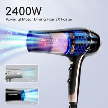 Fohn - Haardroger - Ionische Föhn - 2400W - Zwart - Aigostar, Verzenden, Zo goed als nieuw