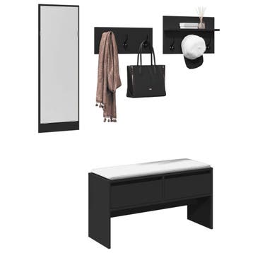 vidaXL 4-delige Garderobe set bewerkt hout zwart, Verzenden, Nieuw