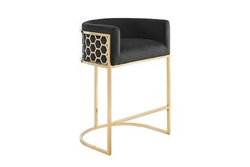 Barkruk ELEGANCE, fluweelzwart met goudkleurig, Ophalen of Verzenden, Nieuw