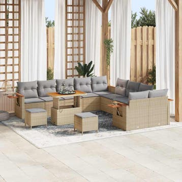 vidaXL Tuinbankenset 17 st 10-zits Beige en Licht Grijs poly, Verzenden, Nieuw, 7 zitplaatsen