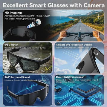 AI Smart Bril met Camera & Bluetooth Audio - 1080P Video, Ve, Computers en Software, Verzenden, Nieuw