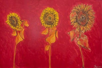 Ermanno Barovero - GIRASOLI ROSSO ritoccato a mano (Grande, Antiek en Kunst