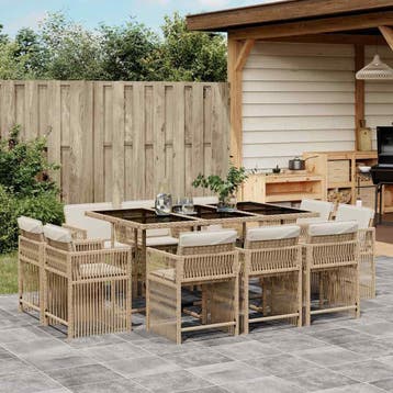 vidaXL 11-delige Tuinset met kussens poly rattan beige, Verzenden, Nieuw, Meer dan 8 zitplaatsen, Tuinset