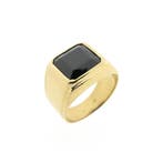 Gouden heren zegelring met onyx; pinkring, Gebruikt, Overige kleuren, Heer, Ophalen of Verzenden