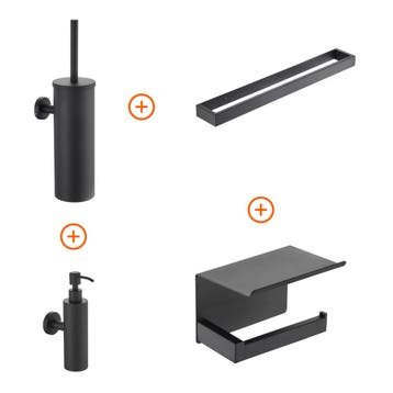 Toilet accessoires set Mat zwart design met beugel en, Verzenden, Nieuw