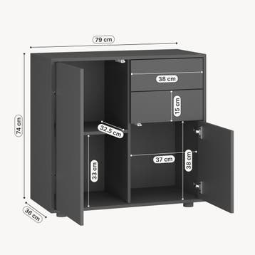 Commode Paarl 74x79x36 cm donkergrijs mat [en.casa], Huis en Inrichting, Kasten | Dressoirs, Verzenden, Nieuw